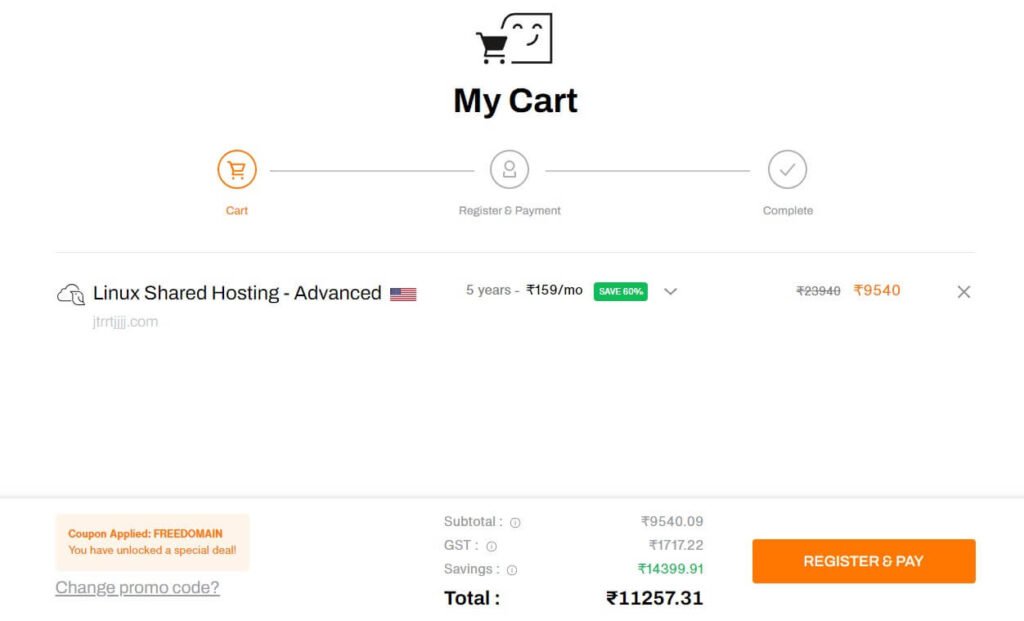 Cart page